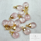Rose Quartz Pear Shape Pendant Connectors, Faceted Rose Quartz Electroplated Charm, Gemstone Pendant Connector, Gold Plated Connector, Gift